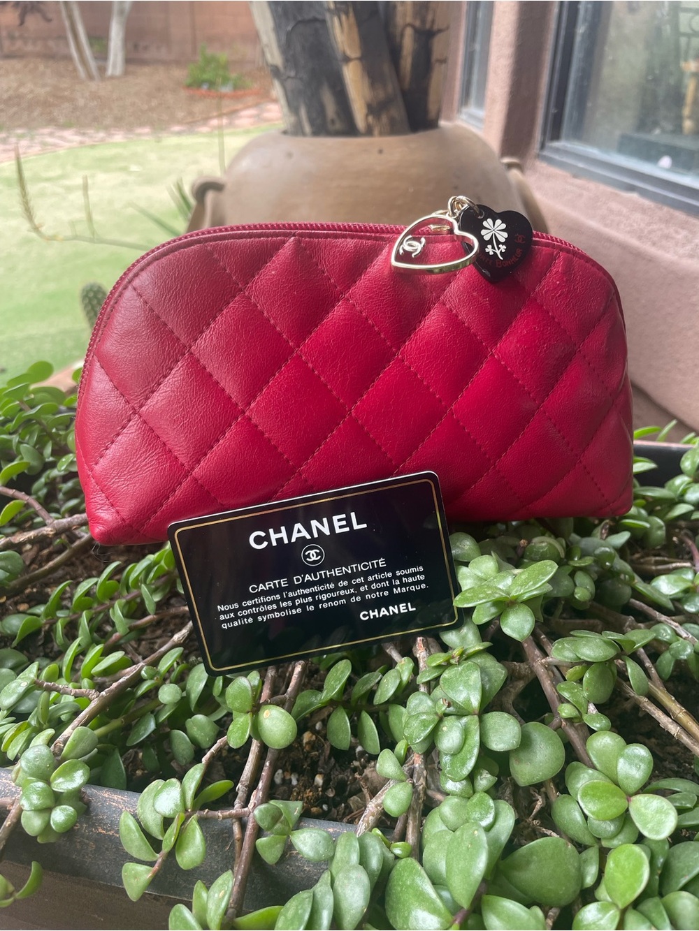 Chanel Red Quilted Leather Cosmetic Pouch